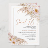 Invitation Boho Light Blush Floral Pampas Grass 16e anniversa (Devant / Derrière)