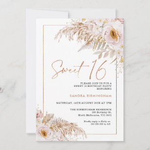 Invitation Boho Light Blush Floral Pampas Grass 16e anniversa