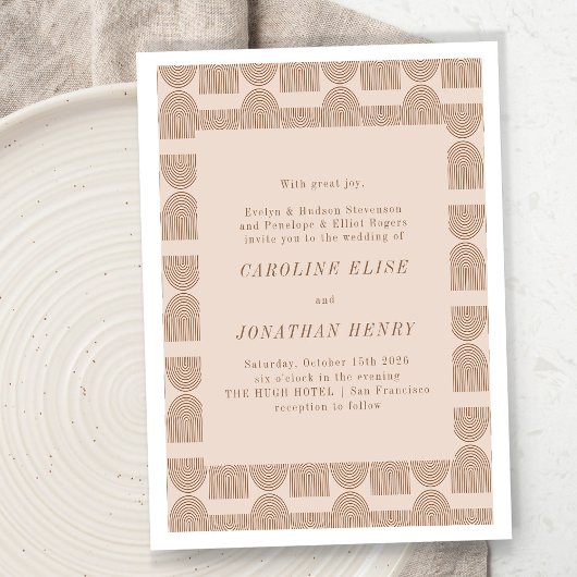 Invitation Boho Lignes géométriques Terracotta Mariage offici