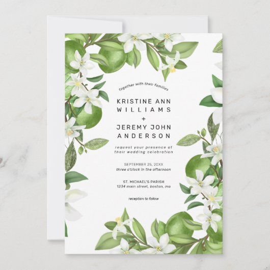 Invitation Boho Lime Blanc Floral Aquarelle Mariage (Devant)