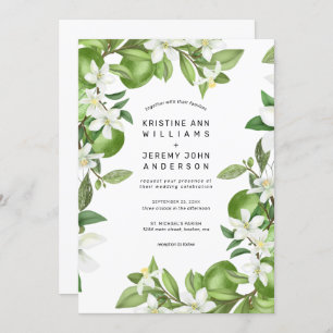 Invitation Boho Lime Blanc Floral Aquarelle Mariage