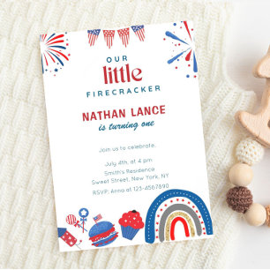 Invitation Boho Little Firecracker 4 juillet Anniversaire