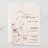 Invitation Boho Little Fleur sauvage Aquarelle bébé fille dou (Devant)