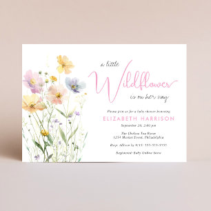 Invitation Boho Little Fleur sauvage Aquarelle bébé fille dou