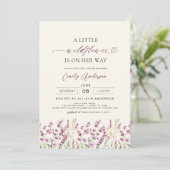 Invitation Boho Little Fleur sauvage Purple Lavender Baby sho (Debout devant)