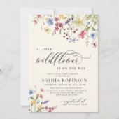 Invitation Boho Little Fleur sauvage Script Baby shower beige (Devant)