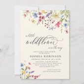 Invitation Boho Little Fleur sauvage Script Baby shower beige (Devant)