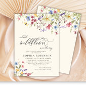 Invitation Boho Little Fleur sauvage Script Baby shower beige
