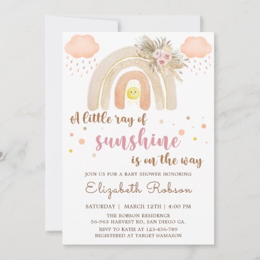Invitation Boho Little Ray de Sunshine Baby shower arc-en-cie (Devant)