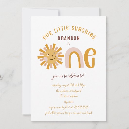 Invitation Boho Little Sunshine Premier anniversaire (Devant)