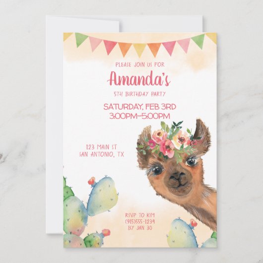 Invitation Boho Llama (Devant)