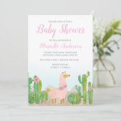Invitation Boho Llama Baby shower d'aquarelle rose par courri (Debout devant)
