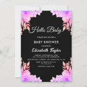 Invitation Boho Llow Neon Couleurs Black Floral Baby shower (Devant)