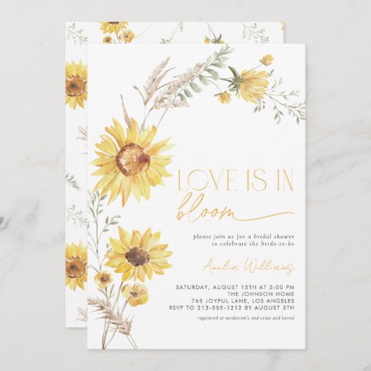 Invitation Boho Love est en fleurs Sunflower Botanique (Devant / Derrière)