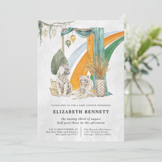 Invitation Boho Macrame Tiger Vert | BABY SHOWER (Debout devant)