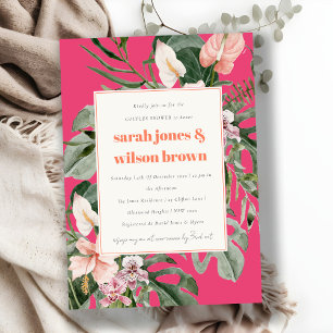 Invitation Boho Magenta Blush Tropical Floral Couples Douche