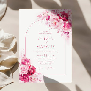 Invitation Boho Magenta Hot Pink Arch Floral Élégant Mariage