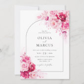 Invitation Boho Magenta Hot Pink Arch Floral Élégant Mariage (Devant)