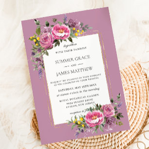 Invitation Boho Magenta rose Mauve violet Mariage de verdure