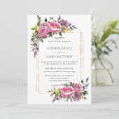 Invitation Boho Magenta rose violet jaune Mariage de verdure (Debout devant)