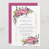 Invitation Boho Magenta rose violet jaune Mariage de verdure (Devant / Derrière)