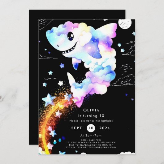 Invitation Boho Magic Marine Shark Anniversaire (Devant / Derrière)