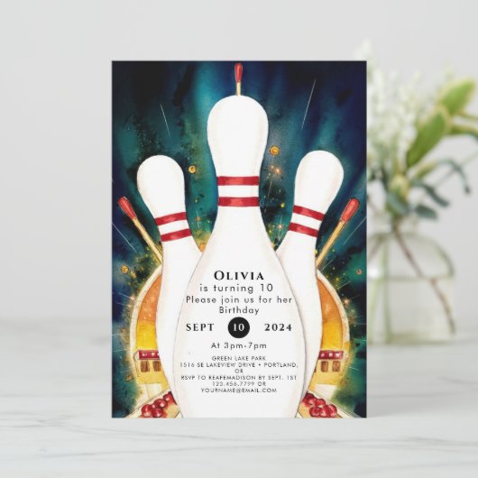 Invitation Boho Magique Bowling Anniversaire (Debout devant)