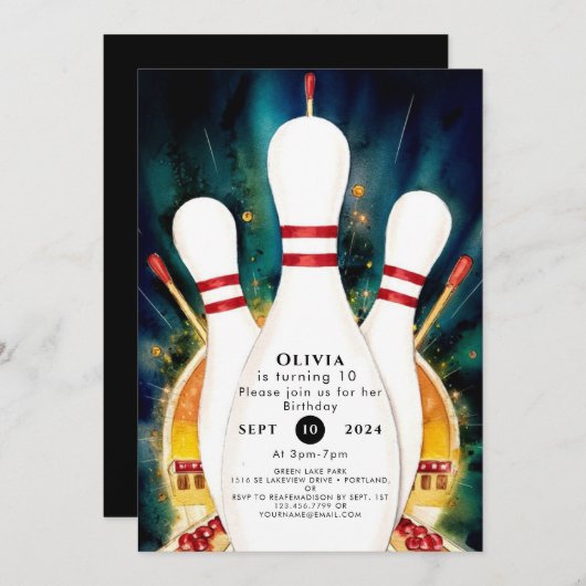 Invitation Boho Magique Bowling Anniversaire (Devant / Derrière)