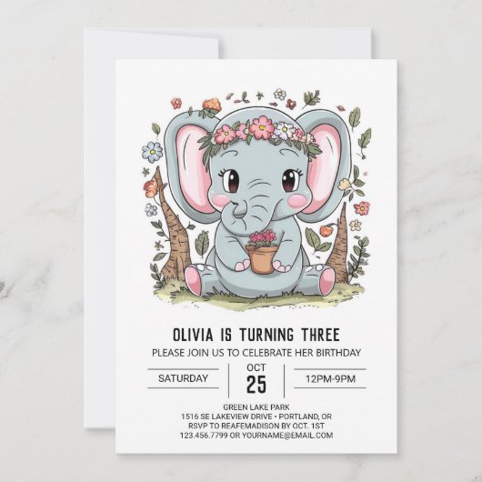 Invitation Boho Majestic Elephant Digital Anniversaire (Devant)