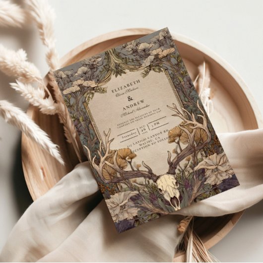 Invitation Boho Mariage aux bois de cerf de la forêt
