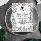 Invitation Boho Mariage blanc et noir Script Mariage de châte