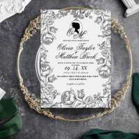 Boho Mariage blanc et noir Script Mariage de châte