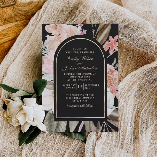 Invitation Boho Mariage Blush Crème rose Vert