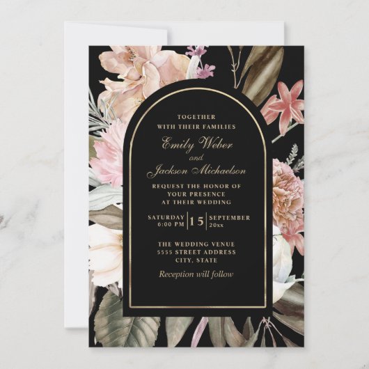 Invitation Boho Mariage Blush Crème rose Vert (Devant)