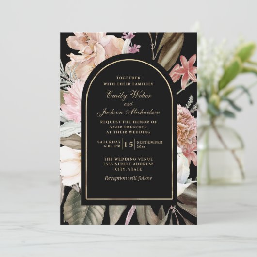 Invitation Boho Mariage Blush Crème rose Vert (Debout devant)