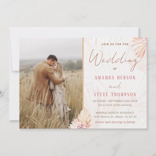 Invitation Boho Mariage Bohemian Pampas Grass Couple Photo (Devant)