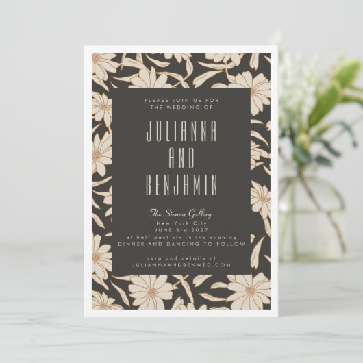 Invitation Boho Mariage botanique moderne noir et ivoire (Debout devant)