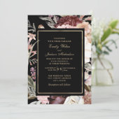 Invitation Boho Mariage Bourgogne Blush Crème rose Noir (Debout devant)