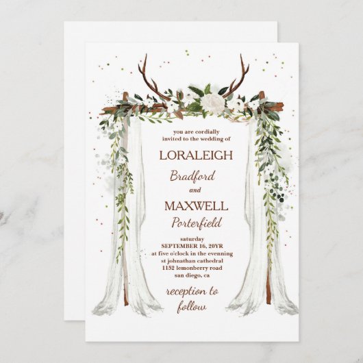 Invitation Boho Mariage Canopée Aquarelle Verdure Floral (Devant / Derrière)