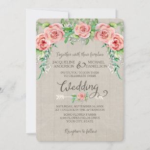 Invitation BOHO Mariage de clôture en bois de la couronne de 