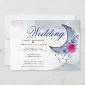 Invitation Boho Mariage Ésotérique Marine Custom Crescent Moo (Devant)