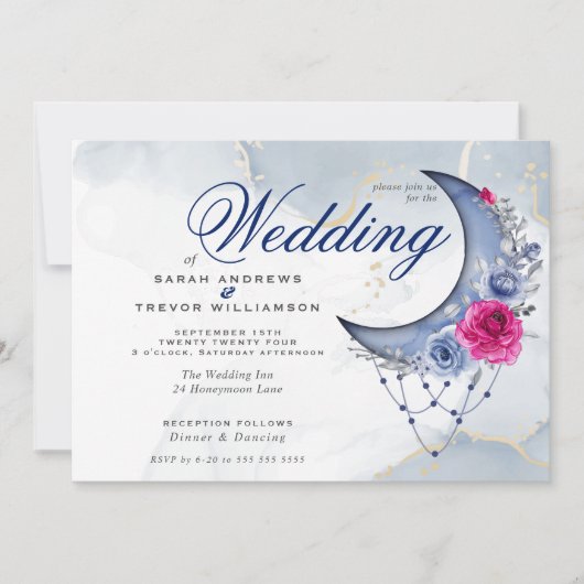 Invitation Boho Mariage Ésotérique Marine Custom Crescent Moo (Devant)