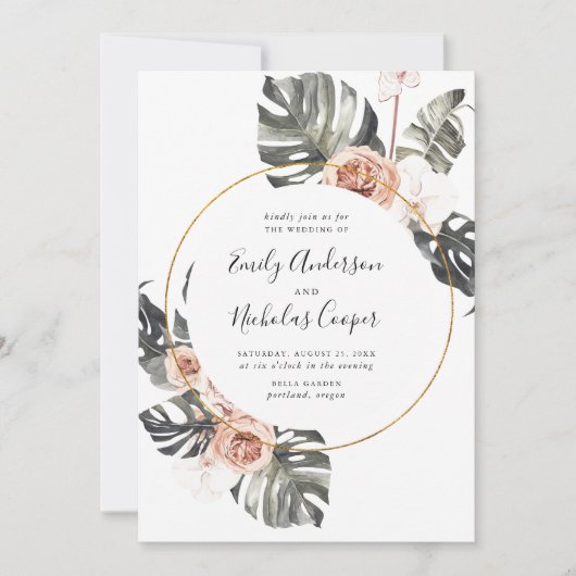 Invitation Boho Mariage floral tropical (Devant)