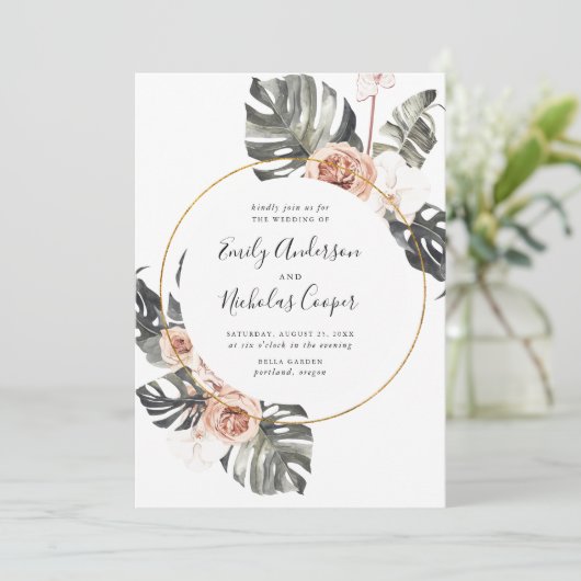 Invitation Boho Mariage floral tropical (Debout devant)