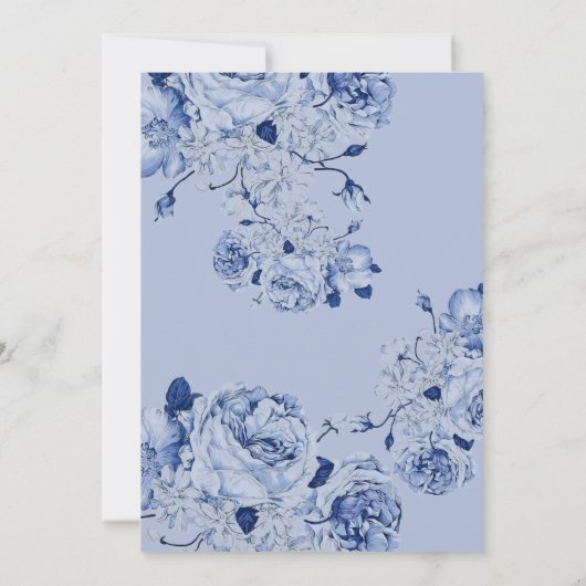 Invitation Boho Mariage Jardin Fleurs Marine Bleu Élégant (Dos)