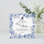 Invitation Boho Mariage Jardin Fleurs Rose Bleu Élégant (Debout devant)