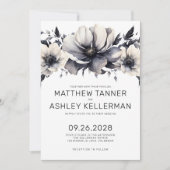 Invitation Boho Mariage Moderne Floral Noir et Blanc (Devant)