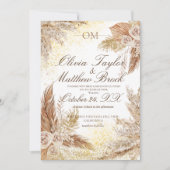 Invitation Boho Mariage Pampas Fleurs d'herbe Neutral (Devant)
