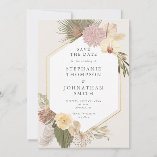 Invitation Boho Mariage Pampas Grass Orchid Enregistrer la da (Devant)