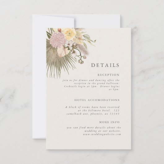Invitation Boho Mariage Pampas Grass Palm Info (Devant)